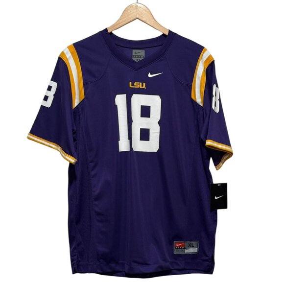 NWT Nike LSU Tigers Boy's XL Team Football Jersey #18 Purple Short Sleeve - Picture 1 of 9